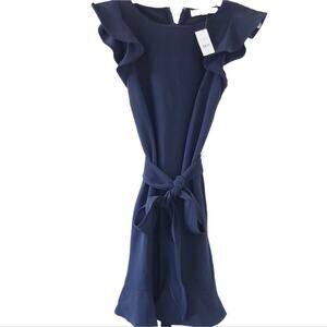 NEW Loft Dress Black Size 0P Short Sleeve, Ruffle, Front Tie Career Casual Dress